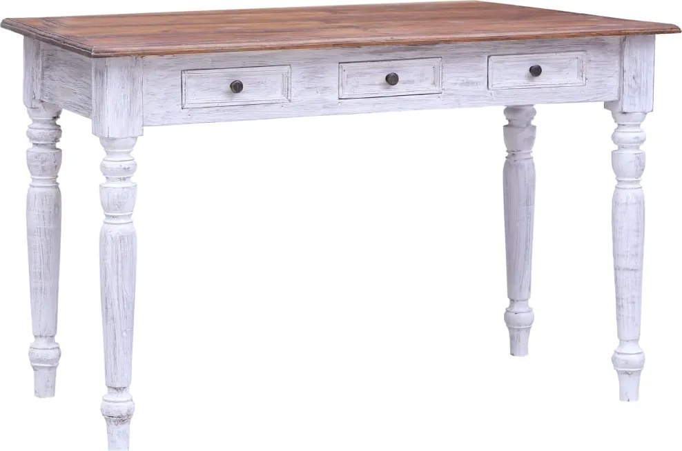vidaXL fehér tömör mahagóni fa fiókos íróasztal 117 x 57 x 75 cm