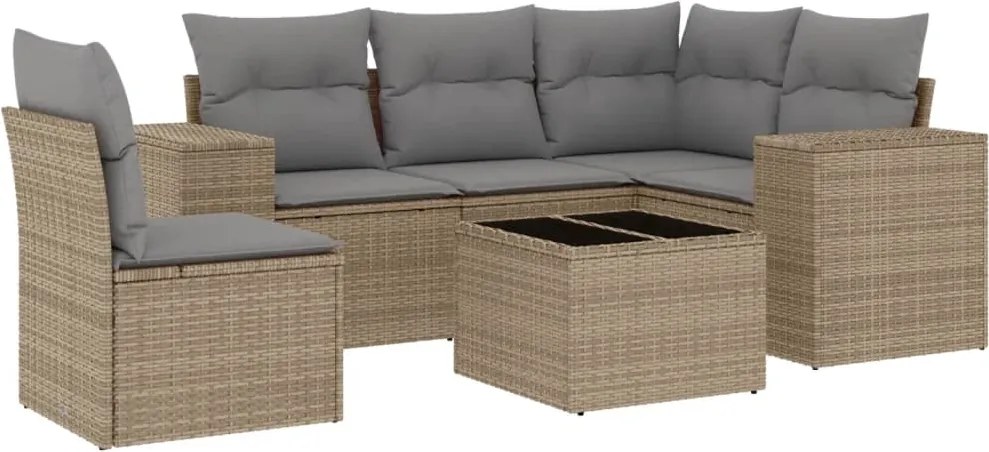 vidaXL 6 részes bézs polyrattan kerti ülőgarnitúra párnával