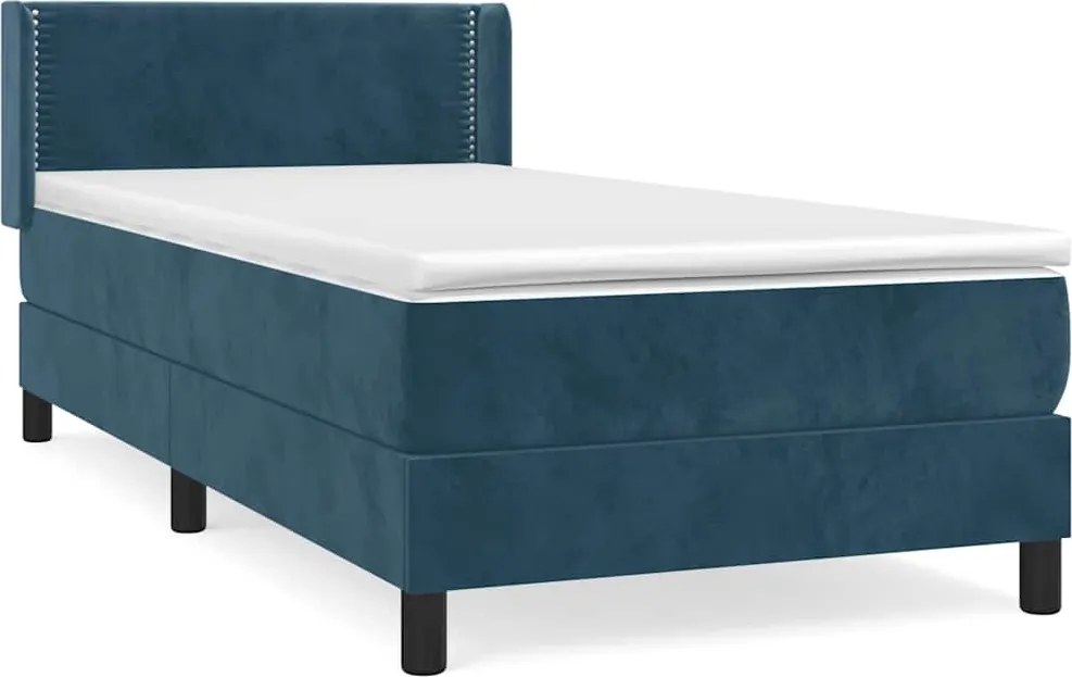 vidaXL sötétkék bársony rugós ágy matraccal 100 x 200 cm