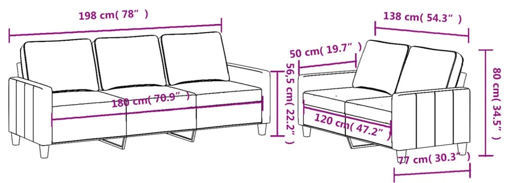 vidaXL 2 részes tópszínű szövet ülőgarnitúra párnákkal