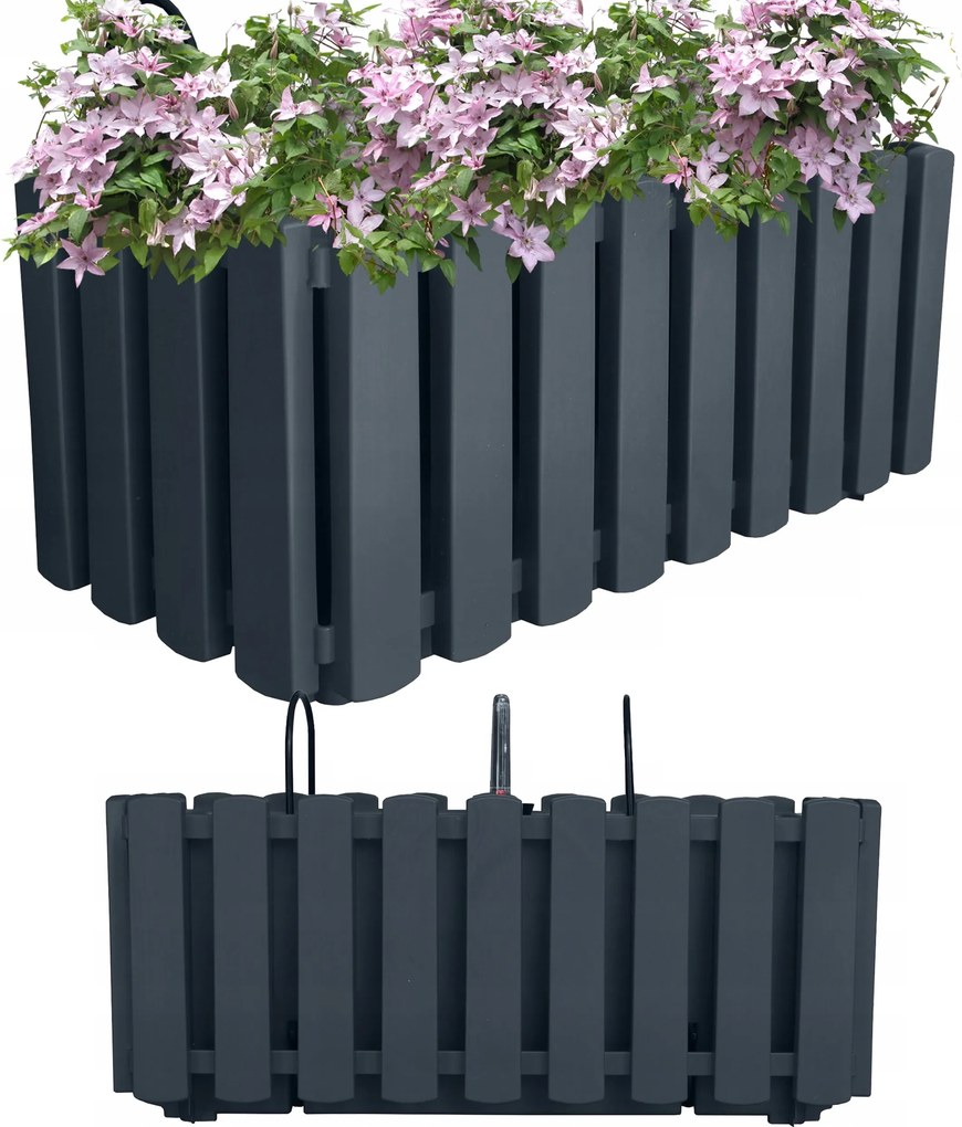 Erkélydoboz Virágtartó 38cm Fogantyúkkal Antracit nedvességmérő