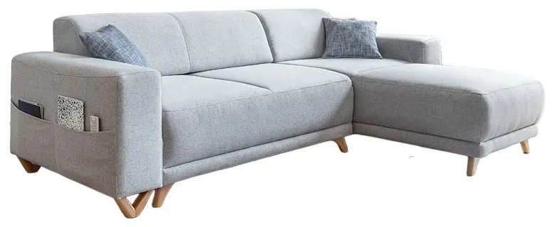 Világosszürke kinyitható-tárolóhelyes sarokkanapé Classy Sophie – Miuform