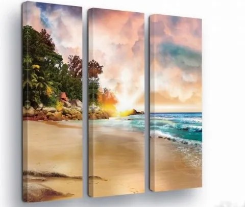 Vászonkép 90x100 Trópusi tengerpart óceán tenger napfelkelte pálmafák homok hullámok
