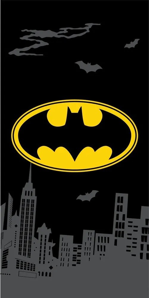 Fekete pamut gyerek fürdőlepedő 70x140 cm Batman "The Emblem" – Jerry Fabrics