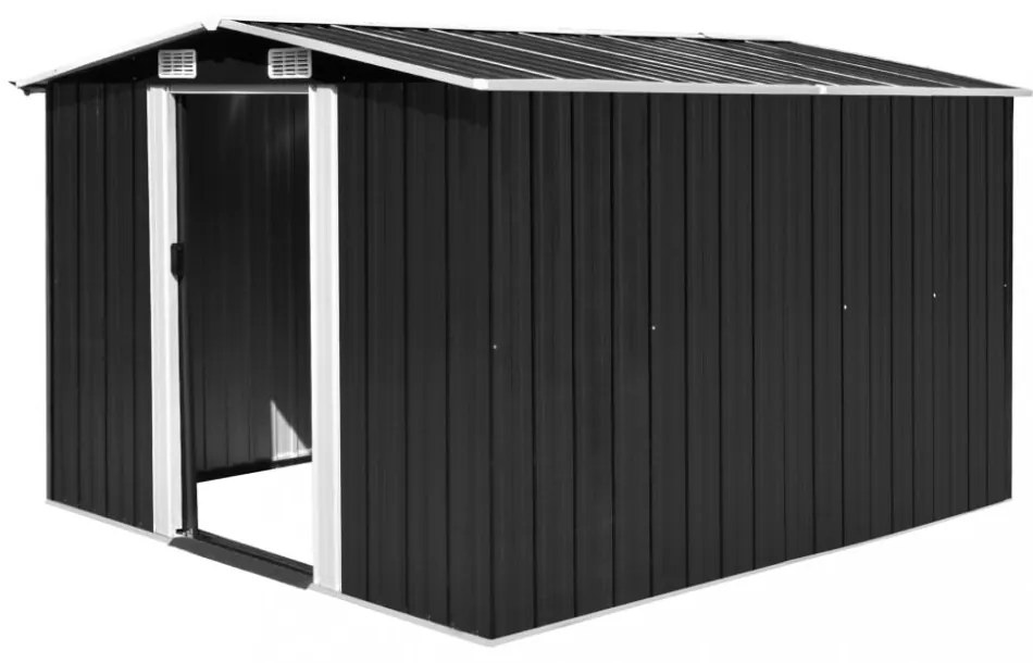 antracitszürke fém kerti fészer 257 x 298 x 178 cm