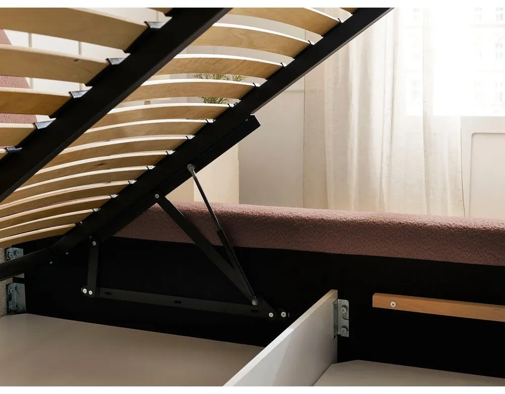 Narancssárga kárpitozott ágyneműtartós franciaágy ágyráccsal 140x190 cm Orlane – Bobochic Paris