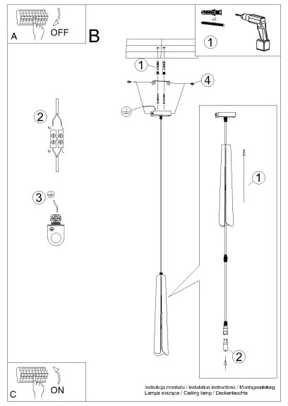 Sollux SL.1400 - Csillár zsinóron PRYSM 1xG9/8W/230V fekete