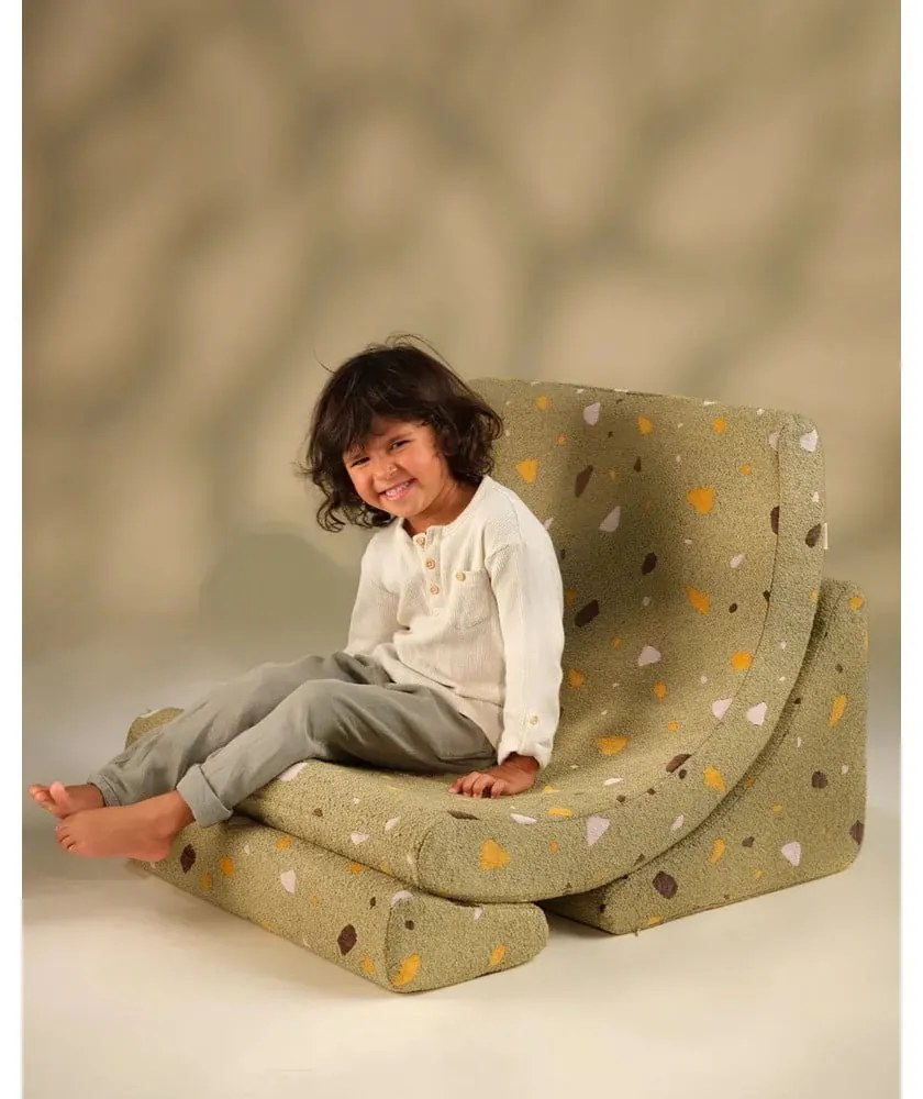 Zöld buklé-zsenília gyerek fotel Terrazzo Moon – Wigiwama