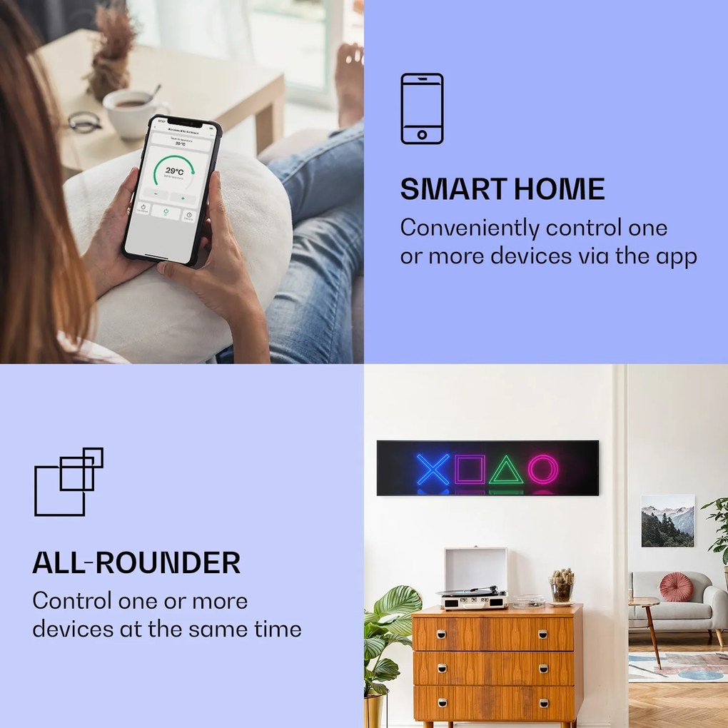 Klarstein Wonderwall Air Art Smart, infravörös hősugárzó, 120 x 30 cm, 350 W, játék