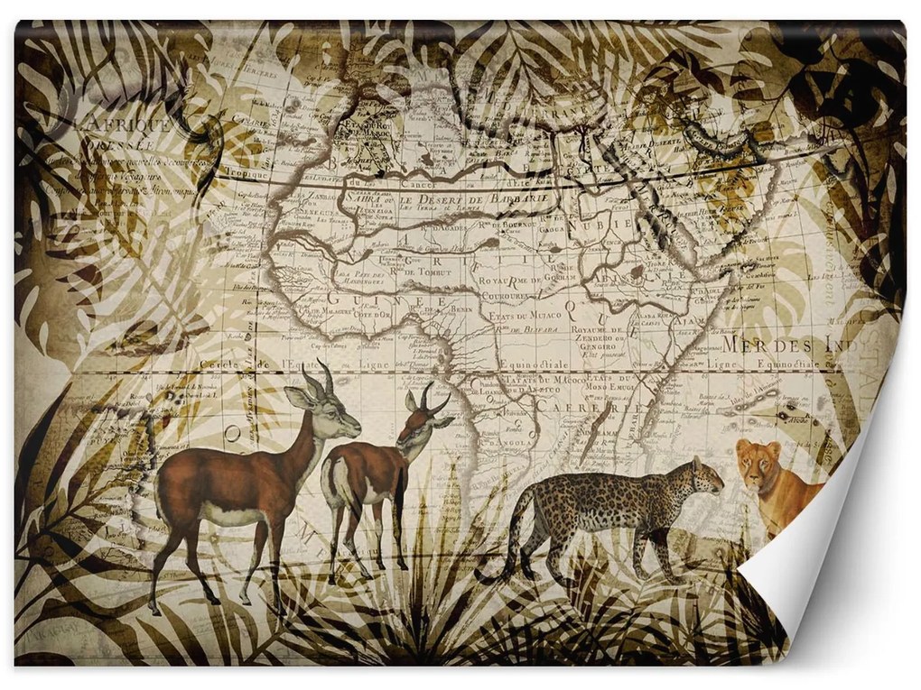 Gario Fotótapéta Térkép és vadállatok - Andrea Haase Anyag: Vlies, Méret: 100 x 70 cm