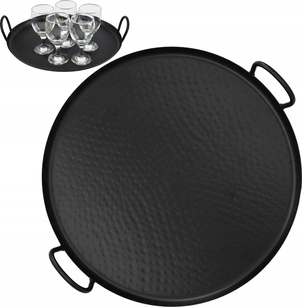 Pincér tálca kerek 40 cm fekete matt acél bár tálaló