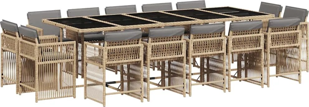 vidaXL 15 részes vegyes bézs polyrattan kerti étkezőgarnitúra párnával