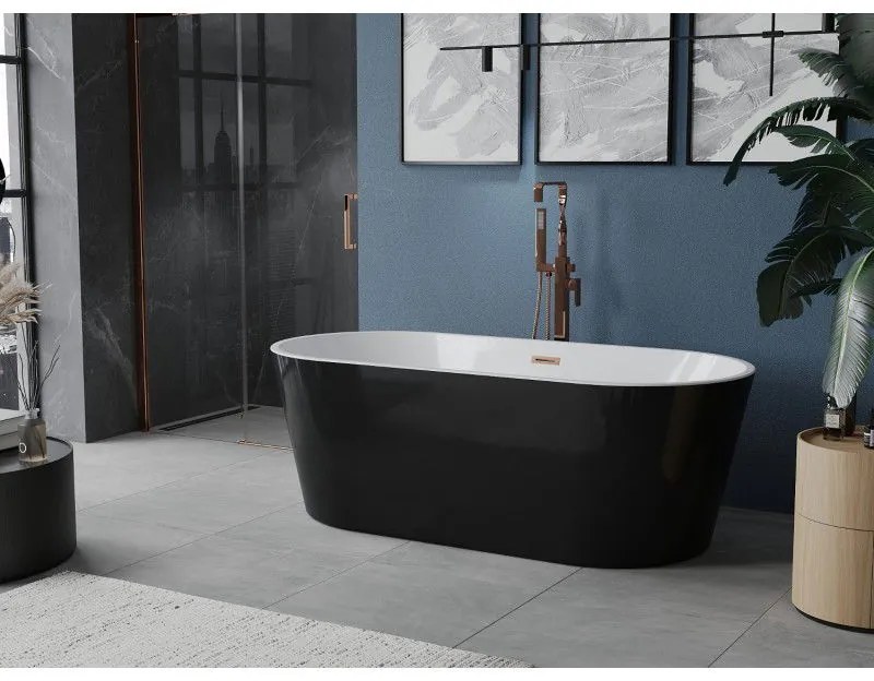 Mexen Luna, szabadon álló kád 150 x 75 cm, fehér-fekete, réz túlfolyó, 52031507575-65