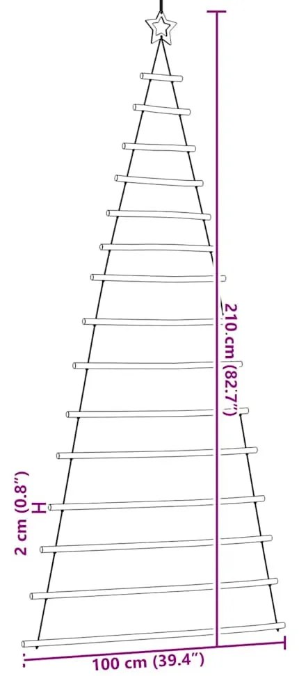 függő karácsonyfa tetején csillaggal 100 x 210 cm természetes ág