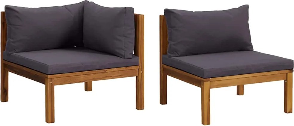 vidaXL 2 részes tömör akácfa kanapészett sötétszürke párnákkal