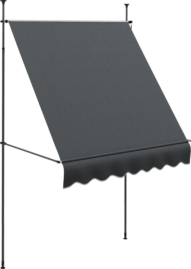 Outsunny Kihúzható Kézi Napernyő 2x1.2m Külső Terasz Napernyő Magasság Állítható Crank 210-300cm Fúrás Nélkül UV30+ Védelmével a Erkély Kert Sötétszür