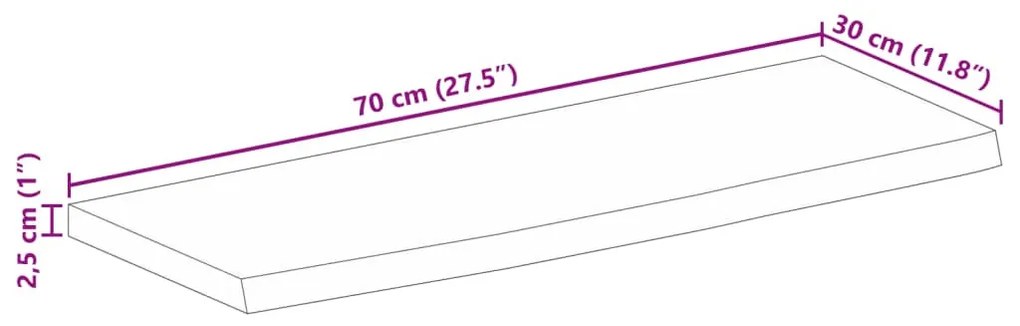 tömör mangófa természetes élű asztallap 70 x 30 x 2,5 cm
