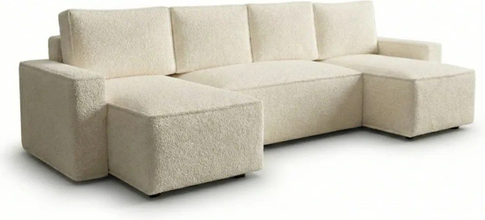 Kihúzható U alakú ülőgarnitúra SMART BOUCLE 303x143 cm, krémszínű