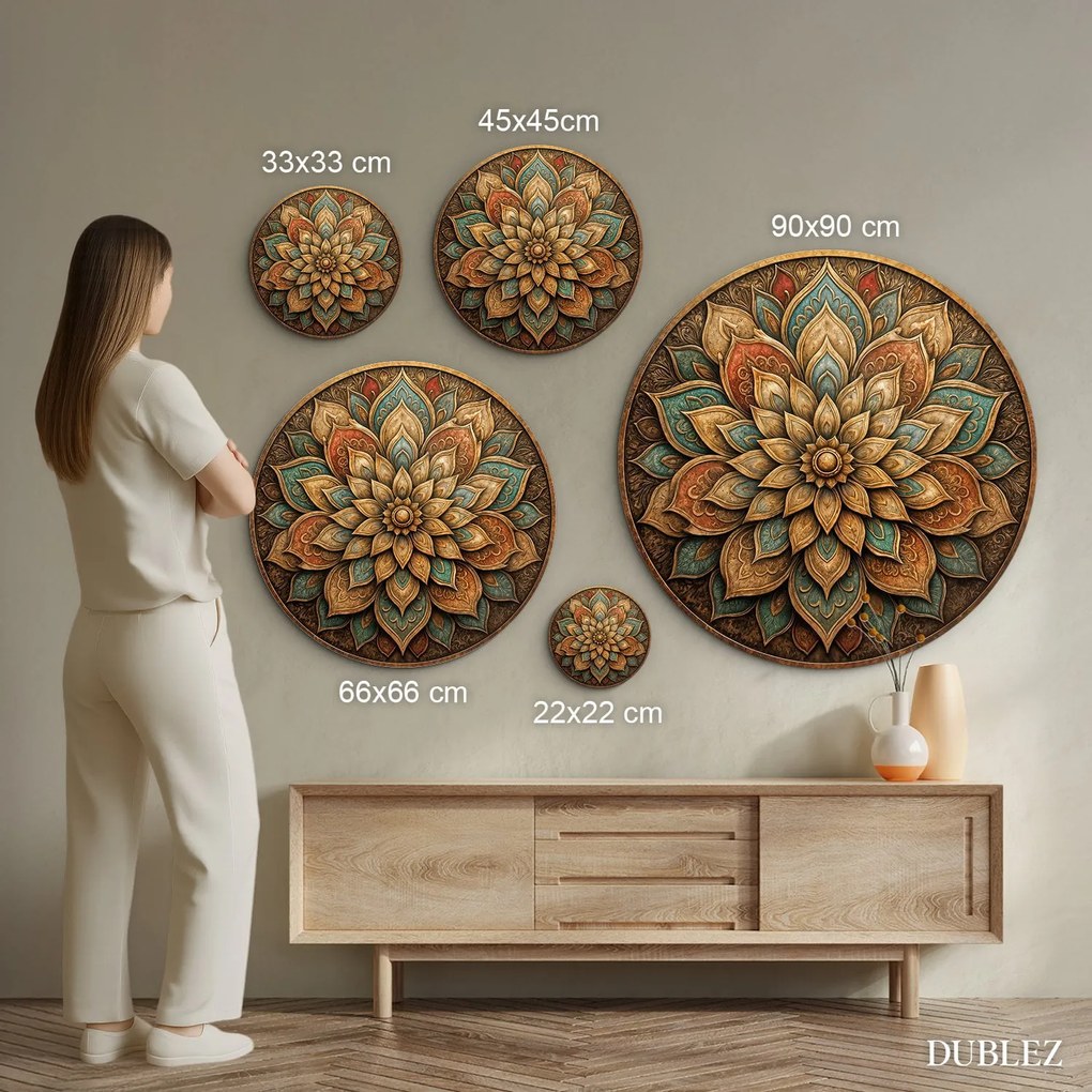 DUBLEZ | Fából készült kerek mandala - Shanti | Prémium UV nyomtatás