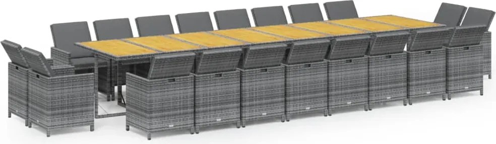 vidaXL 21 részes szürke polyrattan kerti étkezőgarnitúra párnákkal