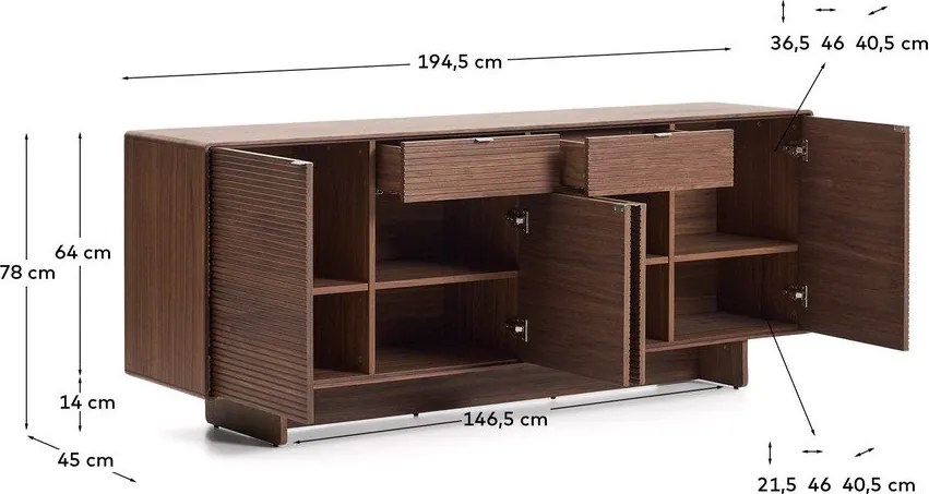 Sötétbarna komód diófa dekorral 194,5x78x45 cm Norlen – Kave Home
