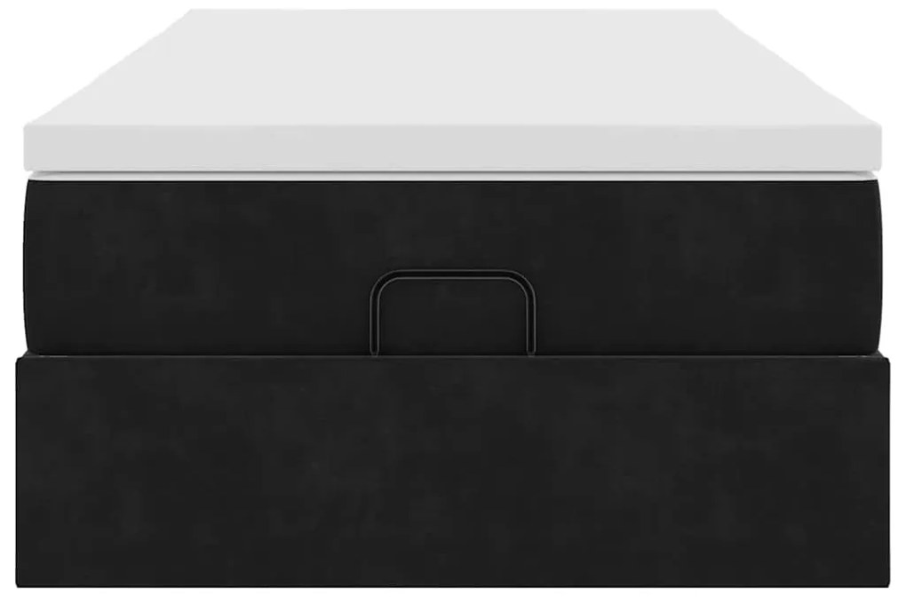 Ottomán ágykeret matraccal fekete 90x190cm bársony