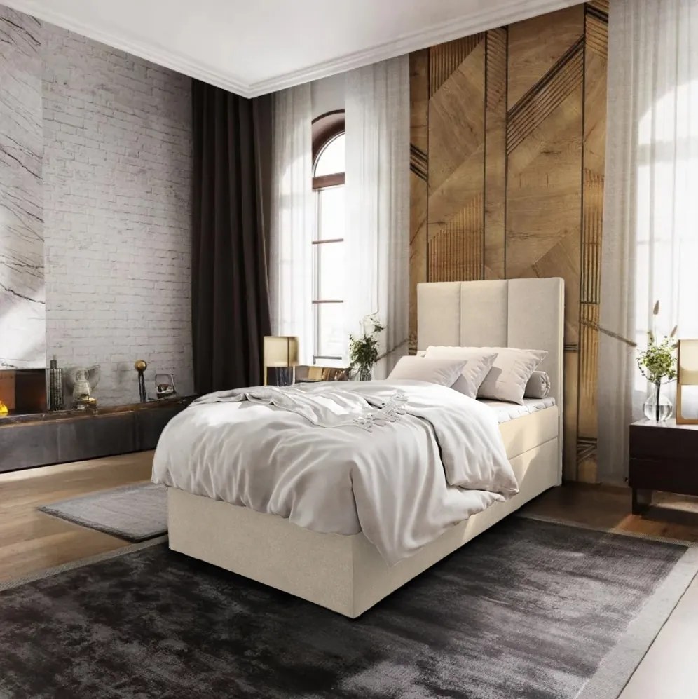 Kárpitozott boxspring ágy MERALIS 100x200 cm bézs Matrac: Bonell rugós matrac