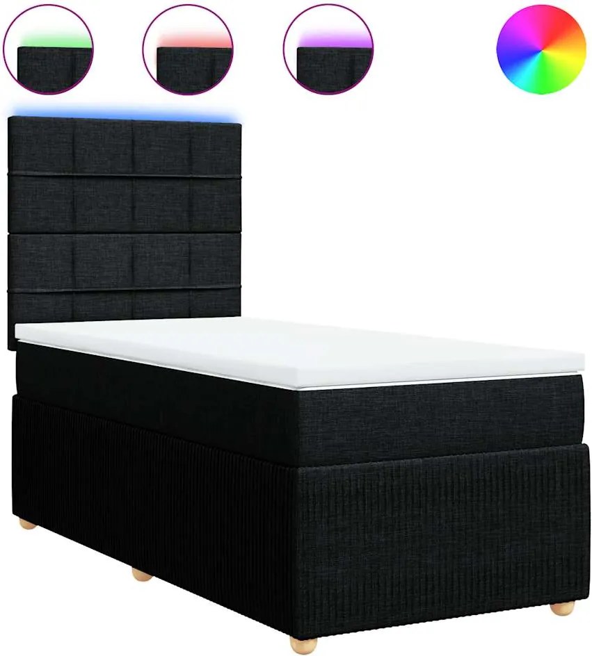 vidaXL fekete szövet rugós ágy matraccal 80 x 200 cm