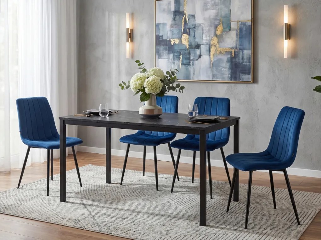 Étkező szett 1 + 4, fekete RAMOD asztal 100x60 cm + LAVA kék szék fekete lábakkal