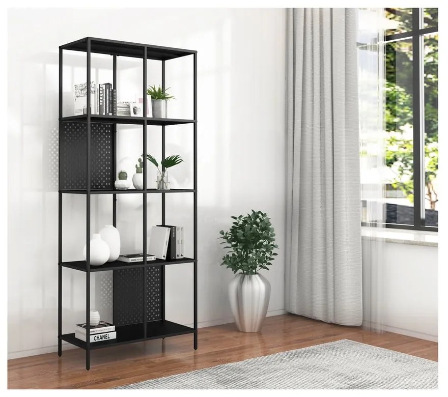 Fekete fém könyvespolc 75x180 cm Charleston – Støraa