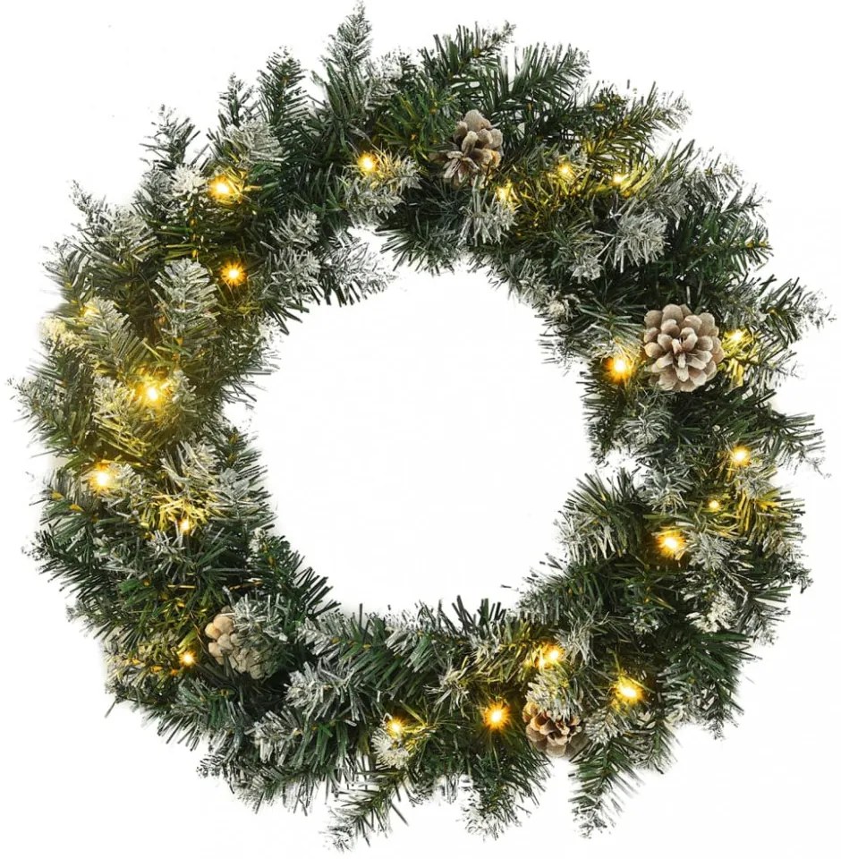 zöld PVC karácsonyi koszorú LED-ekkel 45 cm