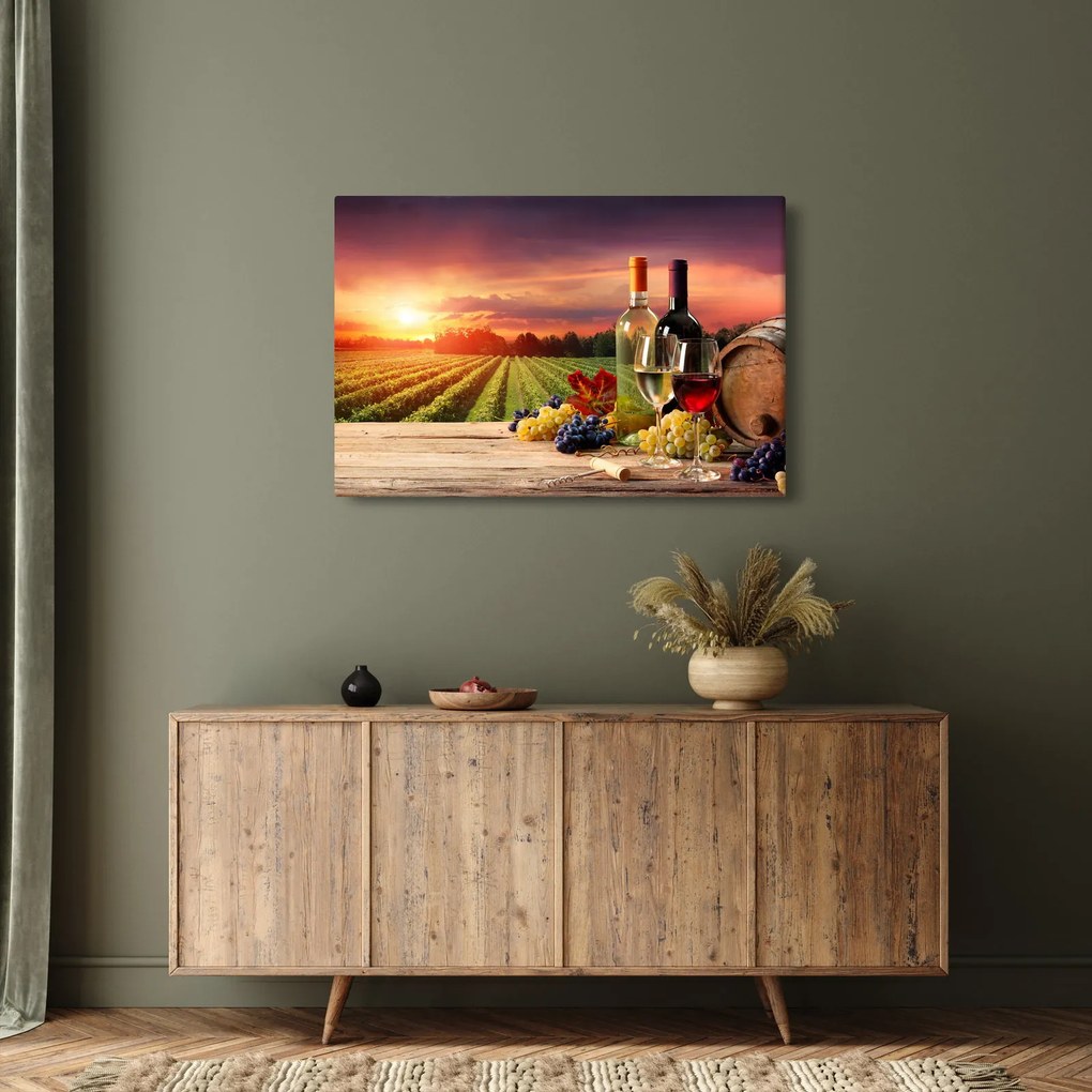 Szőlőskert borral képe (90x60 cm)