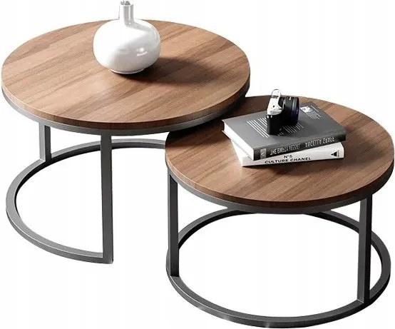 2 db-os loft dohányzóasztal szett Fa &amp; fém Modern design 80/60