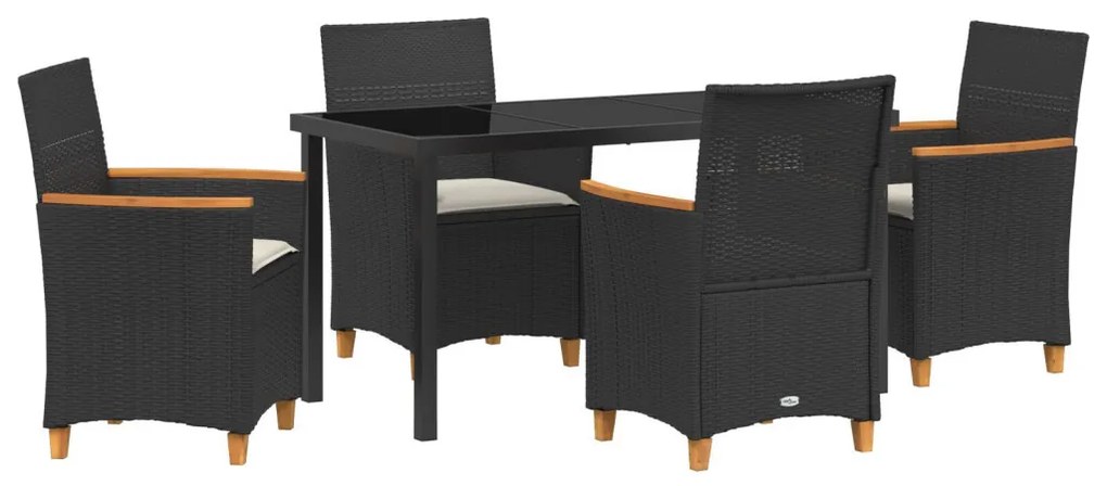 5 darabos kerti étkezőszett párnákkal, fekete poly rattan