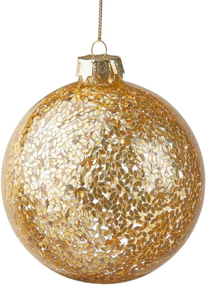 HANG ON üveggömb karácsonyfadísz arany leveles flitterek 10cm