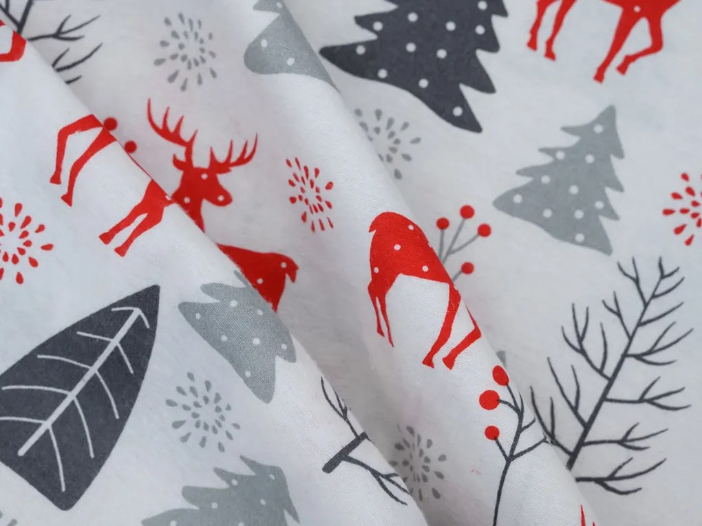 Flanel ágynemű RED DEERS AND TREES fehér Ágyneműhuzat mérete: 2 db 70 x 90 cm | 200 x 220 cm