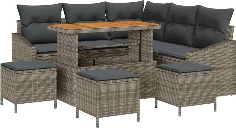 vidaXL Kerti Kanapé Szett párnával 9 pcs Szürke polirattan