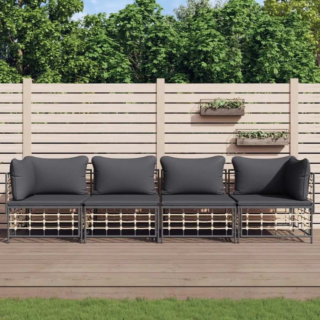 4 részes antracitszürke polyrattan kerti ülőgarnitúra párnákkal