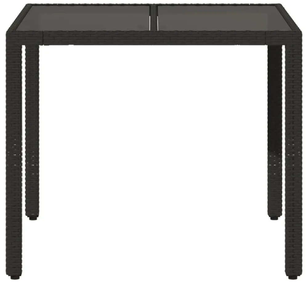 fekete polyrattan üveglapos kerti asztal 90 x 90 x 75 cm