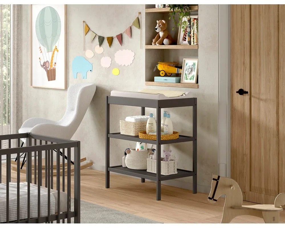 Antracitszürke bükkfa pelenkázó asztal Dino – Vipack