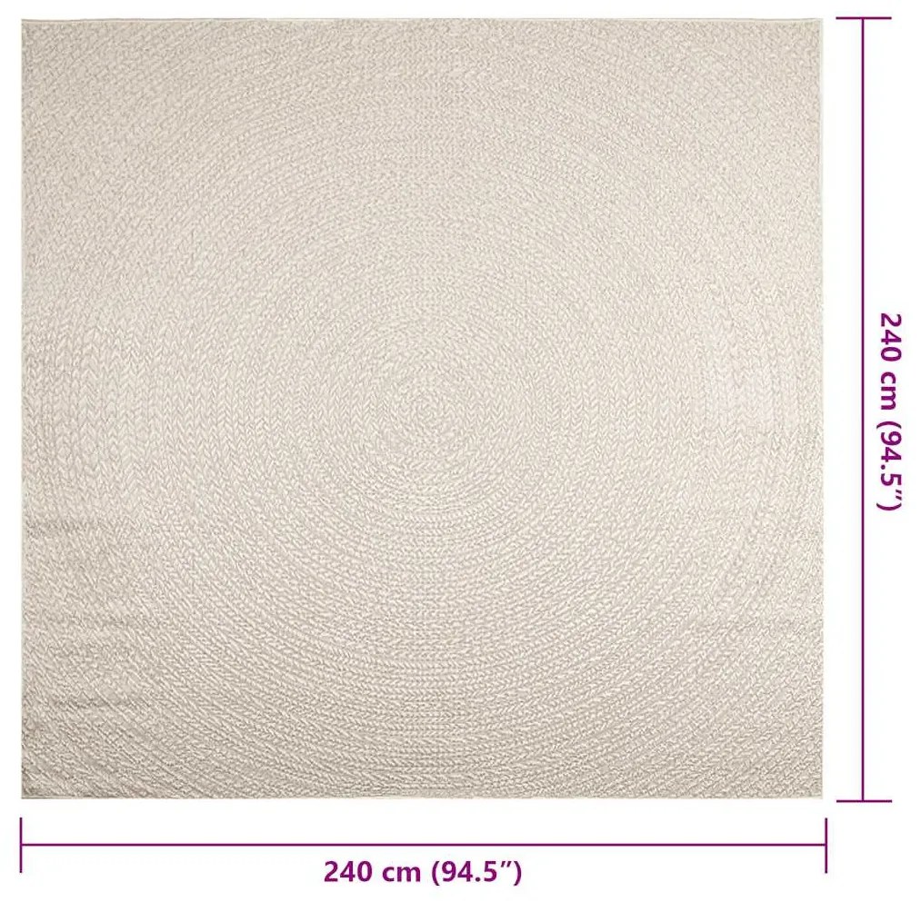 ZIZUR krém juta hatású beltéri és kültéri szőnyeg 240x240 cm
