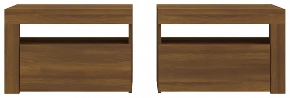 2 db barna tölgy színű éjjeliszekrény LED-ekkel 60x35x40 cm