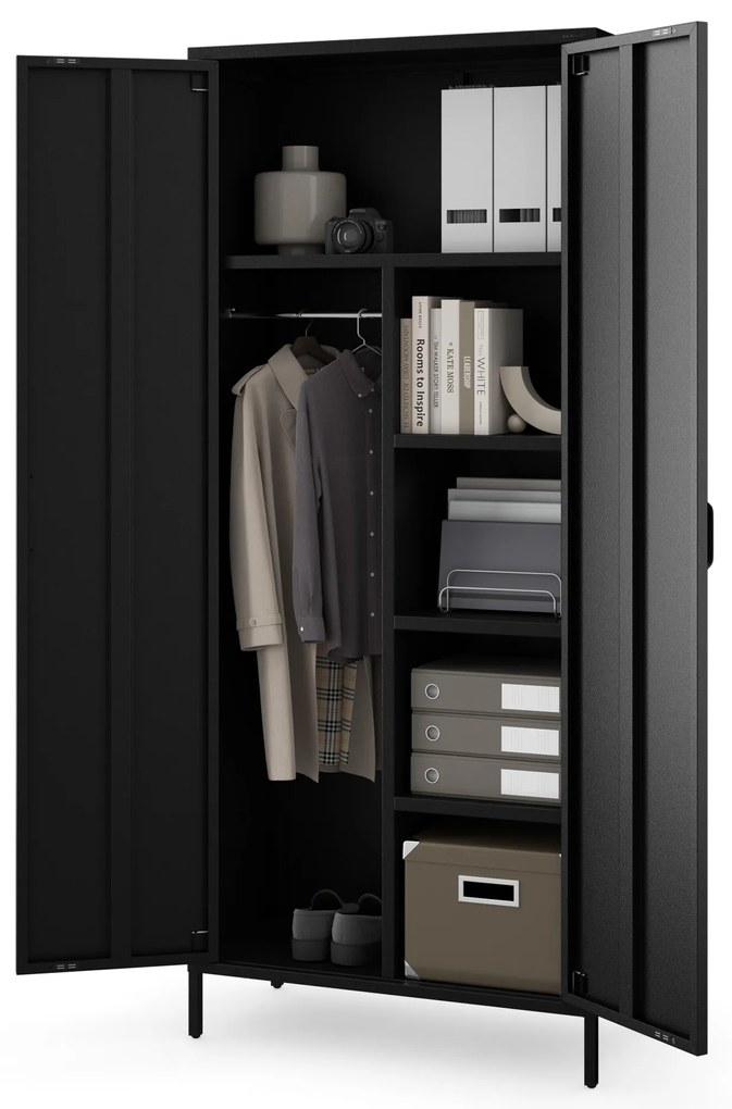 Fekete ruhásszekrény – FLAVIO Modern 800 x 1850 x 450 mm