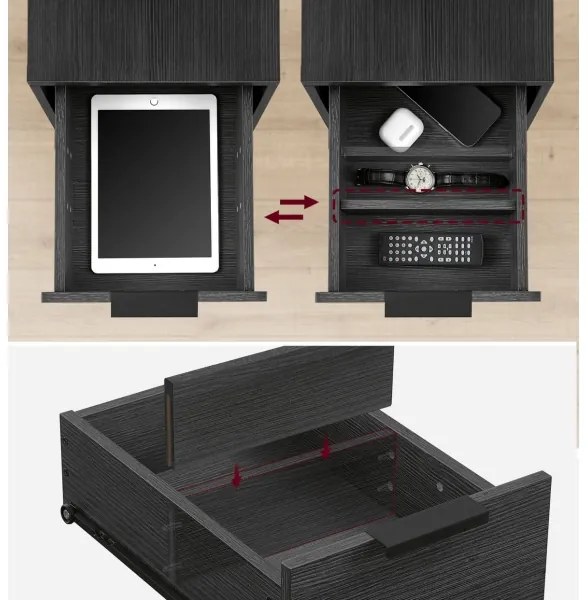 ROD fekete oldalsó asztal beépített konnektorokkal és USB-portokkal