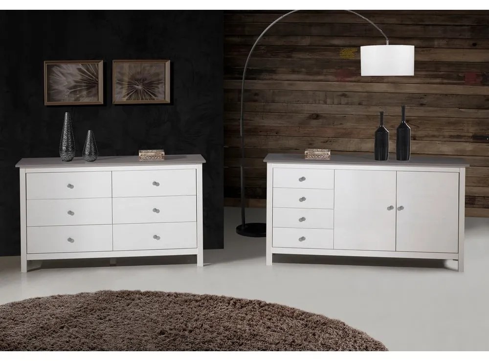 Fehér borovi fenyő alacsony komód 130x80 cm Berna – Marckeric