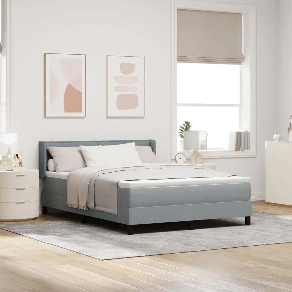 Boxspring ágy matraccal, világosszürke, 140 x 190 cm szövet