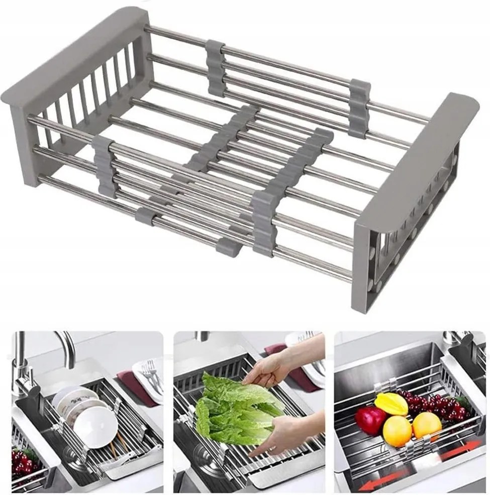 Teleszkópos csepegtető acél kosár mosogatóhoz