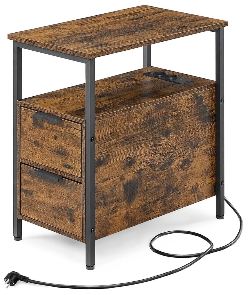 Oldalasztal, éjjeliszekrény beépített elosztóval barna és fekete színben