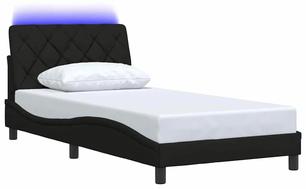 fekete szövet ágykeret LED-ekkel matrac nélkül 100x200 cm