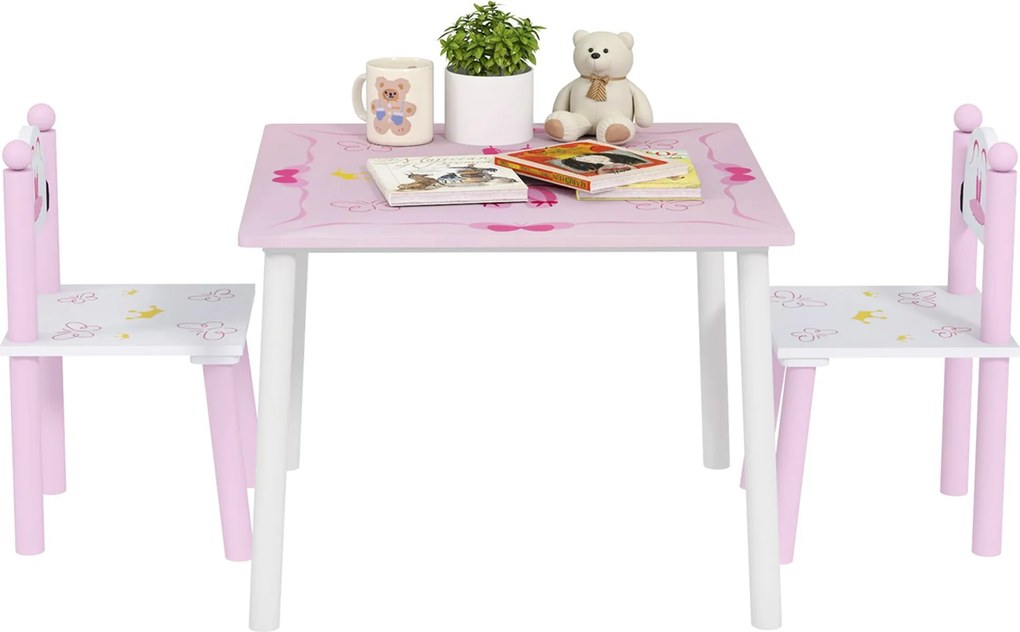 AIYAPLAY Gyermek Asztal és Székek 2-5 Éves Gyermekeknek – 3 Részes Hercegnő Stílusú Székek a Játszóba, Gyerekszobába, Bölcsődébe | Aosom